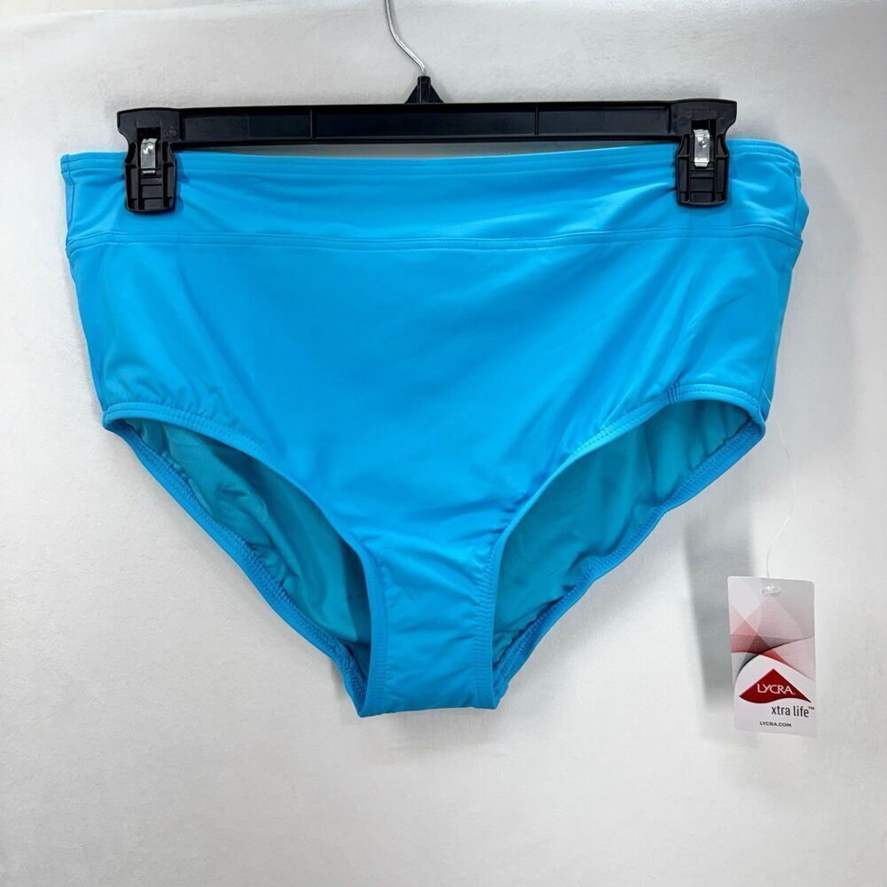 Lands End High Waisted Bikini Swim Bottoms Size 14 Turquoise Chlorine Resistant